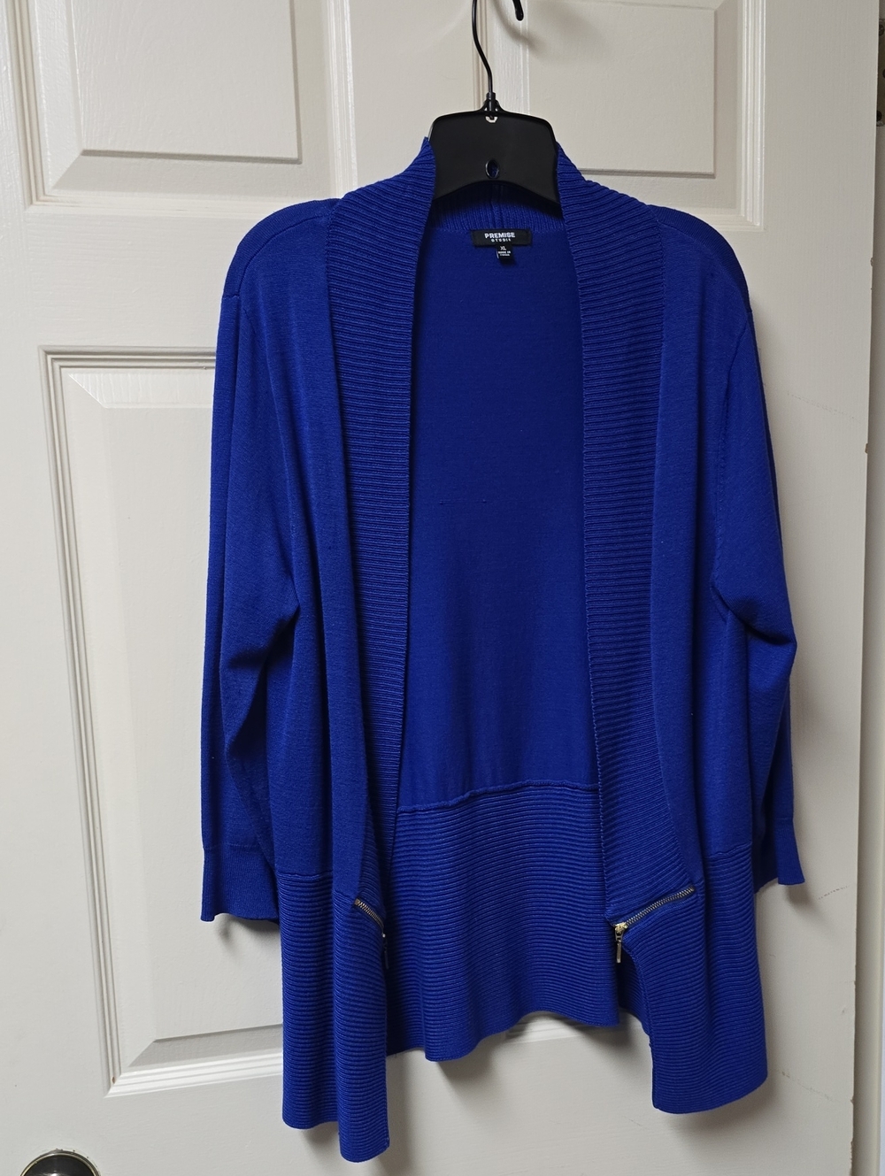 Worthington Royal Blue Open-Front Knit Cardigan with Zip Accents